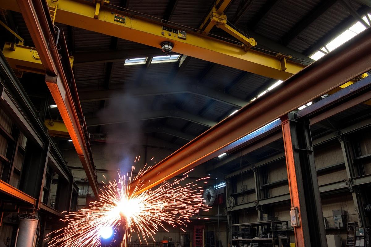 Steel beams being fabricated in the Buildings UK workshop
